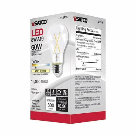 SUPERSHINE A19 E26 Medium Filament Soft White 60W Equivalence LED Bulb SU3306676